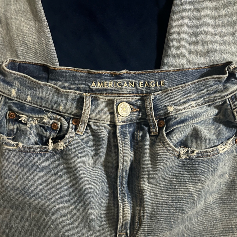 Jean bleu american eagle, jeans straight pour femme, peu porté